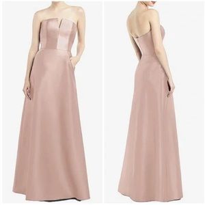 Alfred Sung Strapless Notch Satin Twill Gown Dress 4 New with Tags